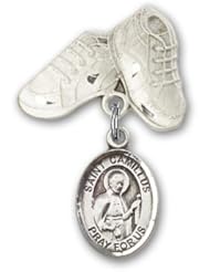 Sterling Silver Baby Badge with St. Camillus of Lellis Charm and Baby Boots Pin
