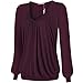 Simier Fariry Women's Pleated Front Tunic Long Sleeve Mesh Blouse Tops
