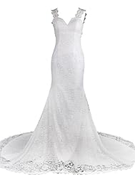 V-neck Open-Back Beaded  Lace Sleeveless Evening Dress/Wedding Dress  With Pearls