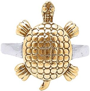 Jewels Of Jaipur Adult Antique Design Oxidised Silver Plated Turtoise Turtle Ring Yellow Color Fashion Jewelry
