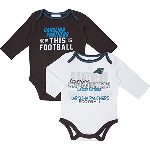 NFL Carolina Panthers Girls Long Sleeve Bodysuit (2 Pack), 18 Months, Black/White