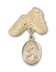 14K Gold Baby Badge with St. Januarius Charm and Baby Boots Pin