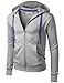Doublju Super Slim Contrast Drawstring Color Athletic Zip-Up Hoodie