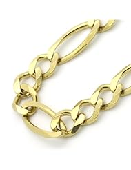 14K Gold 7mm Italian Flat Figaro Chain Necklaces ( Available Length 18", 20", 22", 24", 26")