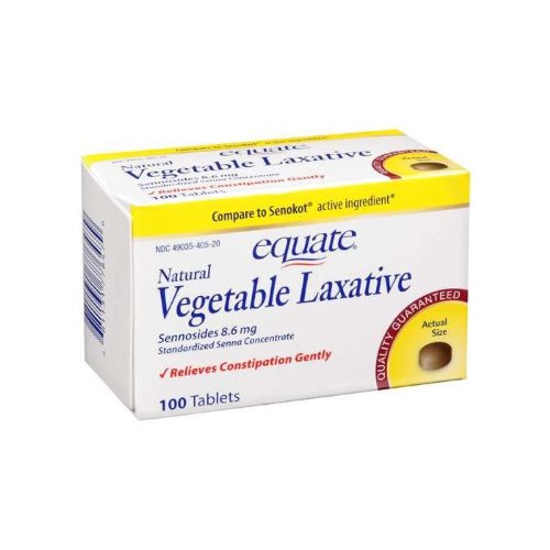 Equate Natural Vegetable Laxative, Sennosides 8.6 mg Tablets, 100-Count Box