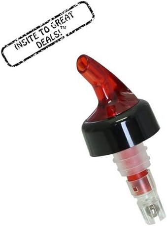 12 Red Spout Black Collar Measured Bottle Pourer - Auto Measuring 1.25 Oz