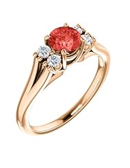 14K Rose Gold 5.00mm Round Cut Chatham Created Padparadscha Sapphire and Diamond Ring -- LIFETIME WARRANTY
