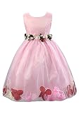 DOOXI 女の子のプレーントップウエストノースリーブの人工フラワープリンセスパーティードレス (150, ピンク) [並行輸入品]