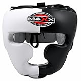 Max Black/White Rex Leather Full Face Boxing mma Head Guard sizes small- xlarge