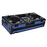 Marathon Flight Road MA-DJ10Wblkblue Battle Blue Black Series Coffin Holds 2 Turntables with 10-Inch Mixer with Low Profile Wheels