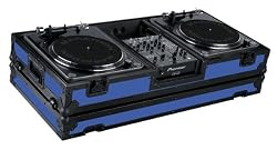Marathon Flight Road MA-DJ10Wblkblue Battle Blue Black Series Coffin Holds 2 Turntables with 10-Inch Mixer with Low Profile Wheels