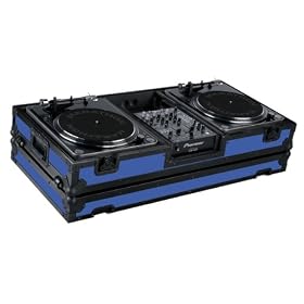 Marathon Flight Ready MA-DJ10Wblkblue Battle Blue Black Series Coffin Holds 2 Turntables with 10-Inch Mixer with Low Profile Wheels