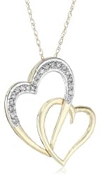 10k Yellow Gold Diamond Double Heart Pendant Necklace (1/10 cttw, I-J Color, I1-I2 Clarity), 18"