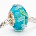 Murano Style Glass Lampwork Bead Fits Pandora Aqua with Blue Vine 16mm (1)