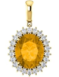 18K Yellow Gold 12.00x10.00mm Oval Cut Citrine and Diamond Pendant -- LIFETIME WARRANTY