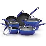 Rachael Ray Porcelain Enamel II Nonstick 10-Piece Cookware Set, Blue Gradient