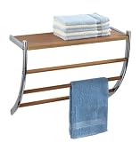 Produkt-Bild: WENKO Wandregal BAMBOO - 56 x 46 x 21.5 cm - Bambus Optik/Chrom - Ablage mit 3 Handtuchstangen - Handtuchhalter Badregal