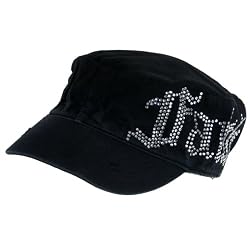 FAITH Crystal Frayed Cadet Hat Cap Adjustable Black