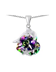Original Star K (tm) Lucky Dolphin and StarFish Pendant with Heart Shape Rainbow Mystic Topaz in 925 Sterling Silver