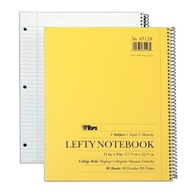 TOPS Lefty Kraft Cover Notebook, 9 x 11 Inch, College Rule, 80 Sheets, Assorted Colors (65128)