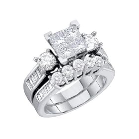 Princess Cut Diamond Engagement Ring &amp; Wedding Band Set 1.0 Carat (ctw) in 10K White Gold, Size 5.5: Jewelry
