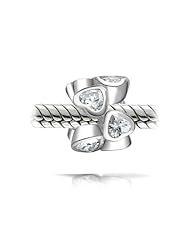 Bling Jewelry White CZ 925 Sterling Silver Heart Bead Compatible with Pandora Charms