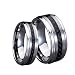 His & Her's 8MM/6MM Tungsten Carbide Wedding Band Ring Set With Black Carbon Fiber Inlay (Available Sizes 4-15 Including Half Sizes)