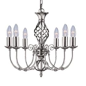 Zanzibar satin silver finish wrought iron fitting. Chain suspension permits adjustable height 4489-6 - Searchlight