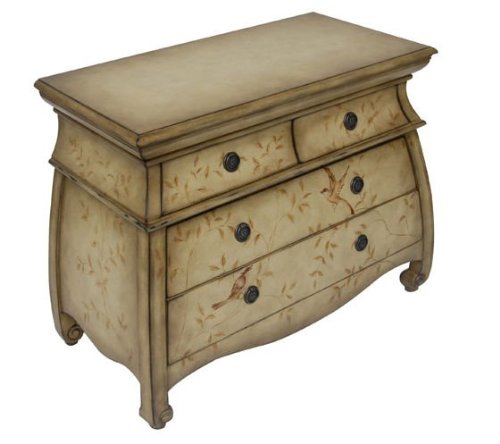 Dynasty Hand-Painted Asian Style Bombe Chest w 4 Drawers