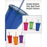 Double-wall Drinking Glasses / Cups with Lids & Straws, Set of 6, 16 Oz