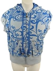 Bebe Printed Hoody Short Sleeve Terrycloth Large Blue