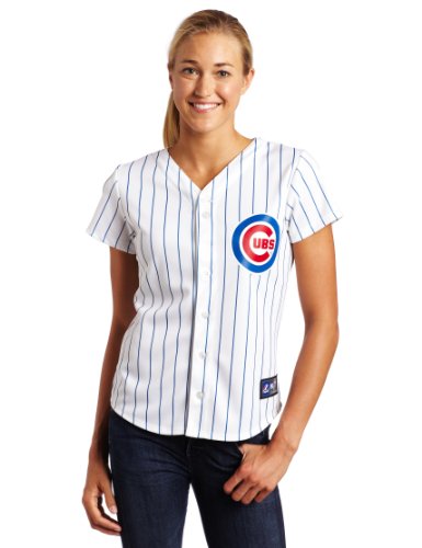 MLB Women's Chicago Cubs Aramis Ramirez White/Royal Pinstrp Home Short Sleeve 5 Button Synthetic Replica Baseball Jersey Spring 2012  (White/Royal Pinstrp, Medium)