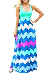 Sleeveless Cotton/Polyester Chevron Print Maxi Dress 