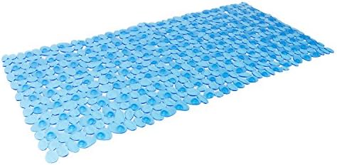 DII Oceanique Shower/Bathtub 15.75x39" Pebble Non Slip Transparent Safety Grip Suction Cup Vinyl Bath Tub Mat, Large,  Blue