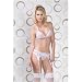 Seven 'til Midnight Tie-back lace bra,garter belt & thong One Size White