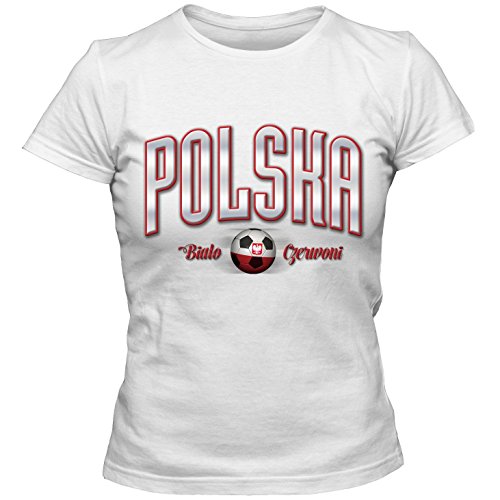 Damen Fußball T-Shirt Polska Polen Poland Football EM Trikot DTG, Farbe:weiss;Größe:M
