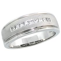 14 Karat Weissgold Satin Design Herren Comfort Fit Diamanten Ring, mit 0.50 Karat Brilliantschliff Schwarz & unsichtbare Weiss Diamanten, (8mm) breit