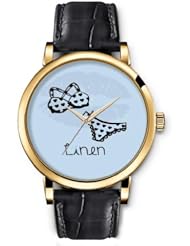 SPRAWL Aanalog Fashion Series Gold Ladies Watches of Genuine Black Leather Strap,Unique Wrist Watch for Women Girls Designed with Lingerie