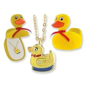 Yellow Duck Crystal Charm Pendant With Velour Duck Shaped Box