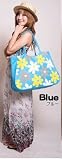 夏らしく♪大きめたっぷり フラワーマザーズバッグ お花ビッグトート☆ブルー