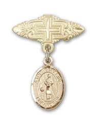 Gold Filled Baby Badge with St. Genesius of Rome Charm and Badge Pin with Cross