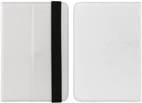 White Premium Limited Executive Portfolio Leather Cover Sleeve Carrying Case with Landscape and Portrait with Tilt Options for Kindle Fire Full Color 7 inch Multi Touch Display, Wi Fi and Earbuds