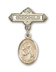 14K Gold Baby Badge with St. Januarius Charm and Godchild Badge Pin