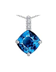 Original Star K (tm) Large 12mm Cushion Cut Simulated Blue Topaz Pendant in 925 Sterling Silver