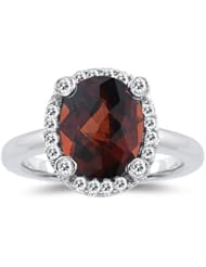 1/4 (0.21-0.27) Cts Diamond & 3.60 Cts Garnet Ring in 14K White Gold