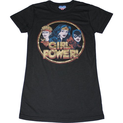 Wonder Woman, Supergirl, and Batgirl Girl Power with Foil Detail Juniors T-Shirt by Junk Food