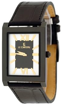 Le Chateau Men's Black IP Elegant Leather Band Watch Model LC7020M