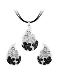 Sterling Silver Black & White CZ Flower Drop Set (Chain Not Included)