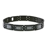 Stainless Steel Black Plated Laser Etched Greek Key Design Men's Bracelet (11mm Wide) - 8.25 Inches