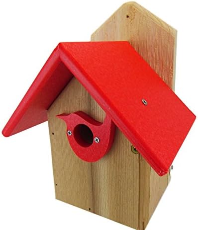 JCs Wildlife Post Mount Cedar Wren House w Poly Roof & Birdhouse Predator Guard Portal (Red)